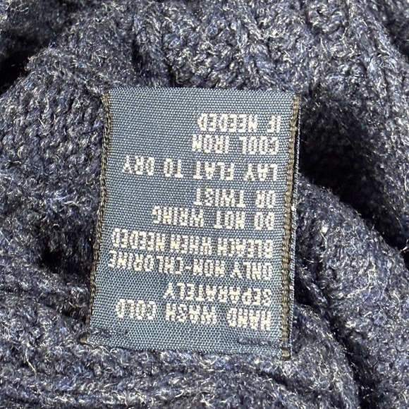 Polo Ralph Lauren Sweater Mens Large Blue Cable Knit Silk Crewneck Pullover - Picture 7 of 11
